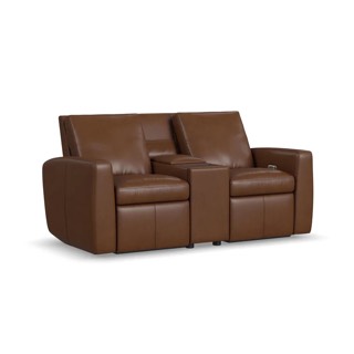 Flexsteel Aria Leather Power Reclining Loveseat with Console